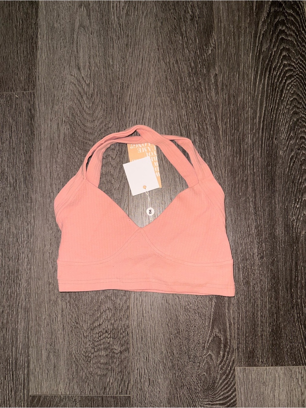 Tiger Mist Pink Ribbed Halter Bralette